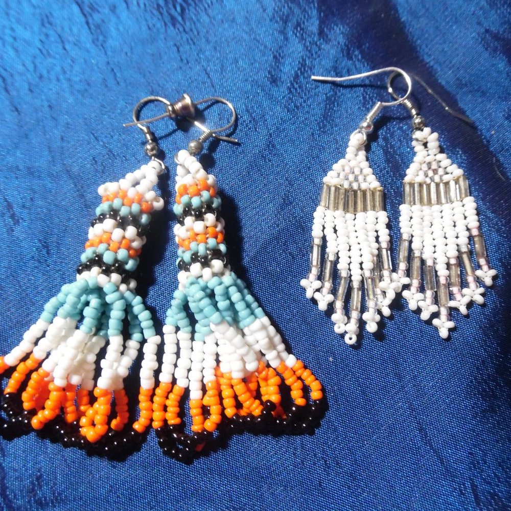 BEADED DANGLE EARRINGS (2) PAIR NEW